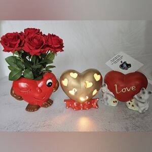New 3 Set Heart Shaped Decorative Figurines Vase Votive Holder Valentine's Day